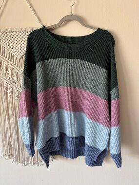 Striped Knit Pullover Sweater - Multicolor